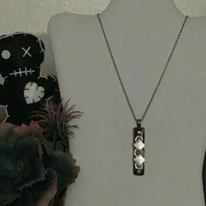 Black and Pink Acrylic Silver Rhinestone Embellished Charms Rectangular Pendant